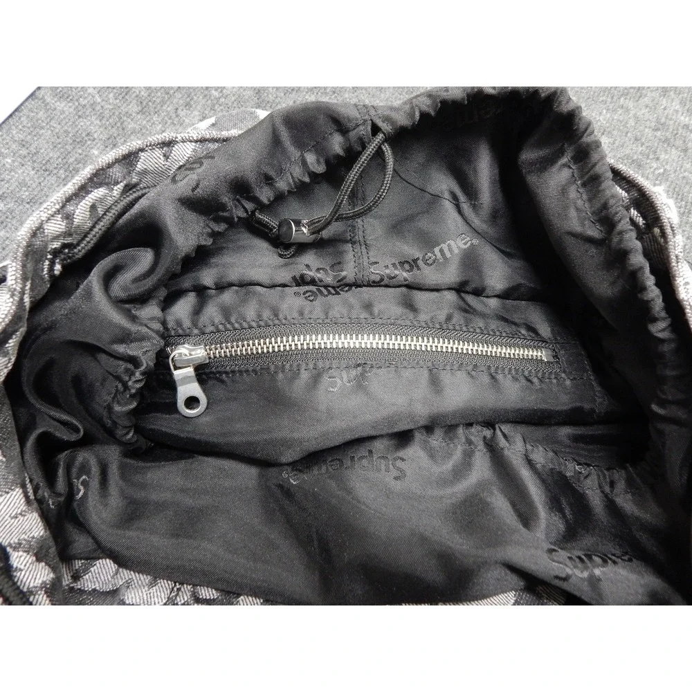 Supreme Fat Tip Jacquard Denim Backpack Black White Graffiti Logo Bag